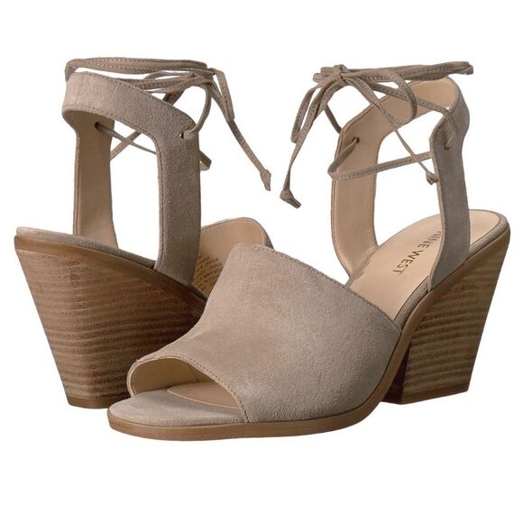 NWOB Nine West Tan Suede Tie Up Block Heel Sandal - Picture 1 of 8